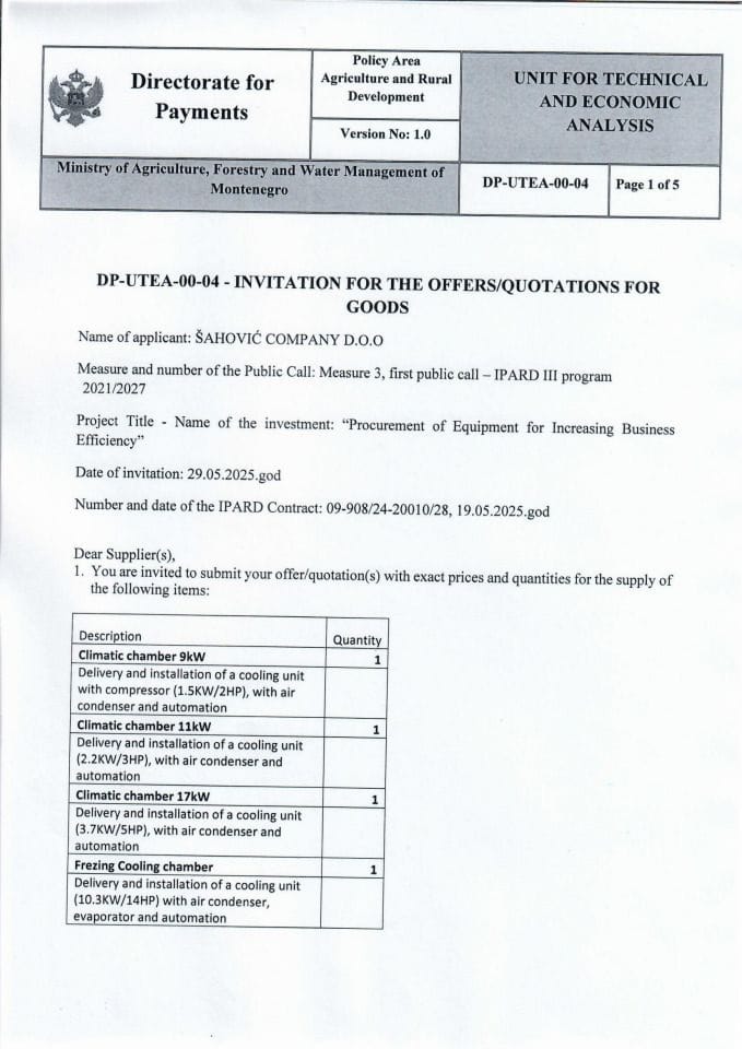 Invitation for the offers for goods - chambers