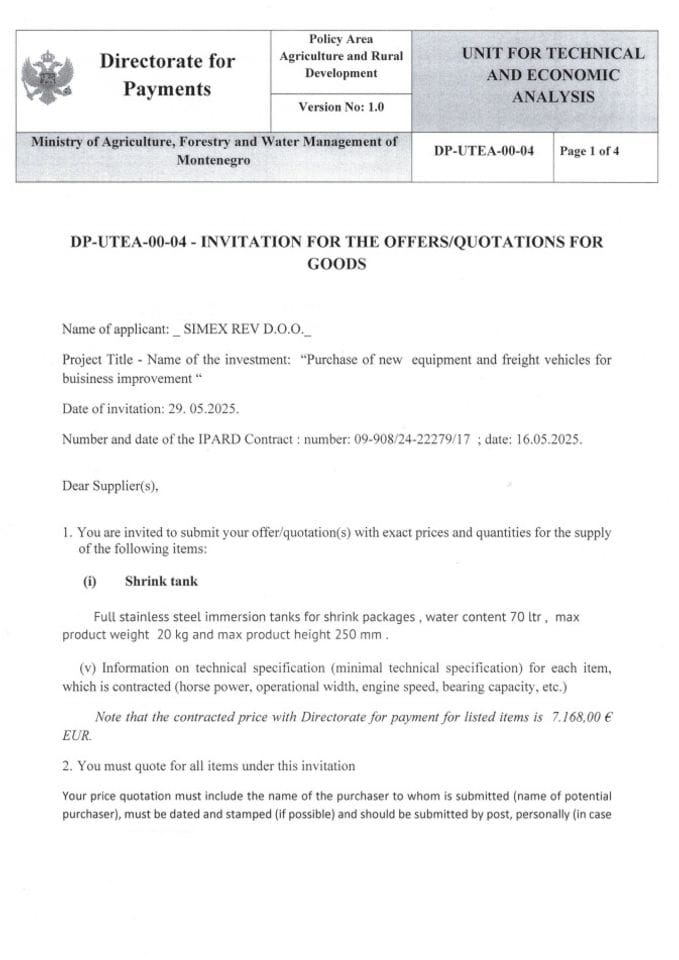 invitation for the offers for goods - shrink tank