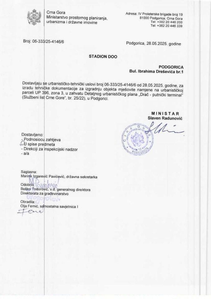 Izdati urbanističko-tehnički uslovi - 06-333_25_4146_6 STADION DOO