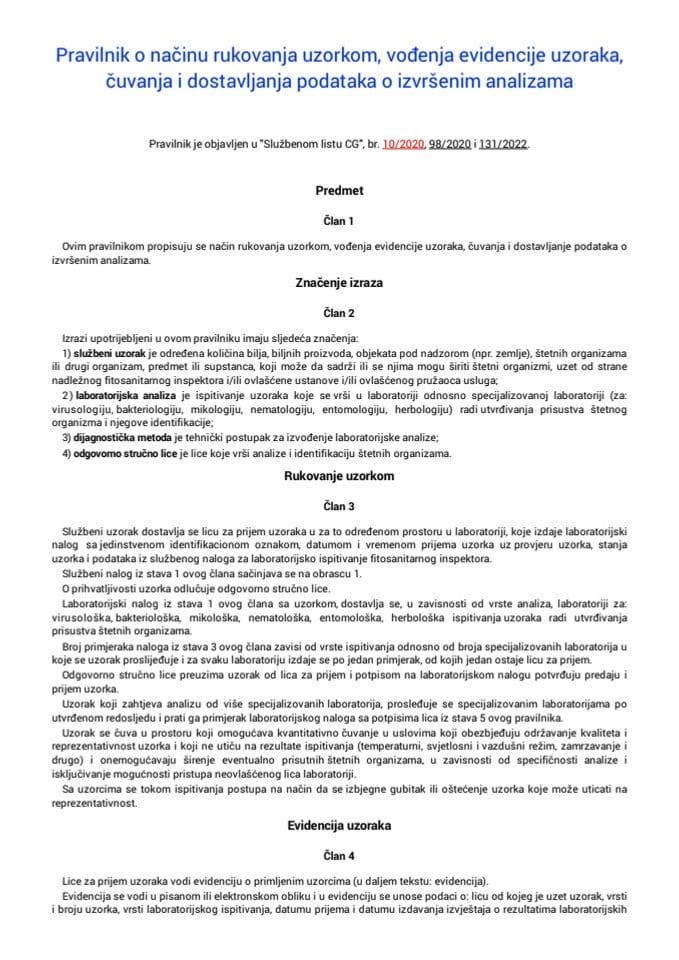 Pravilnik o načinu rukovanja uzorkom vođenja