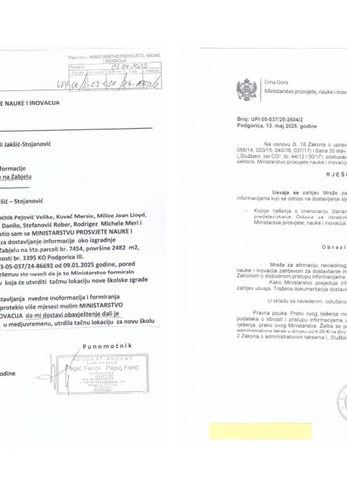 Zahtjev i rješenje - informacija o Nacionalnom savjetu za obrazovanje 1