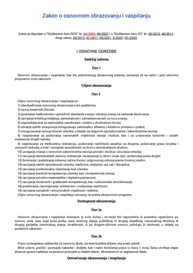 Zakon o osnovnom obrazovanju i vaspitanju