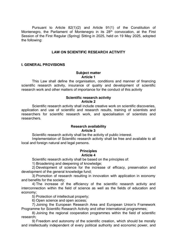 Law on Scientific Research Activity