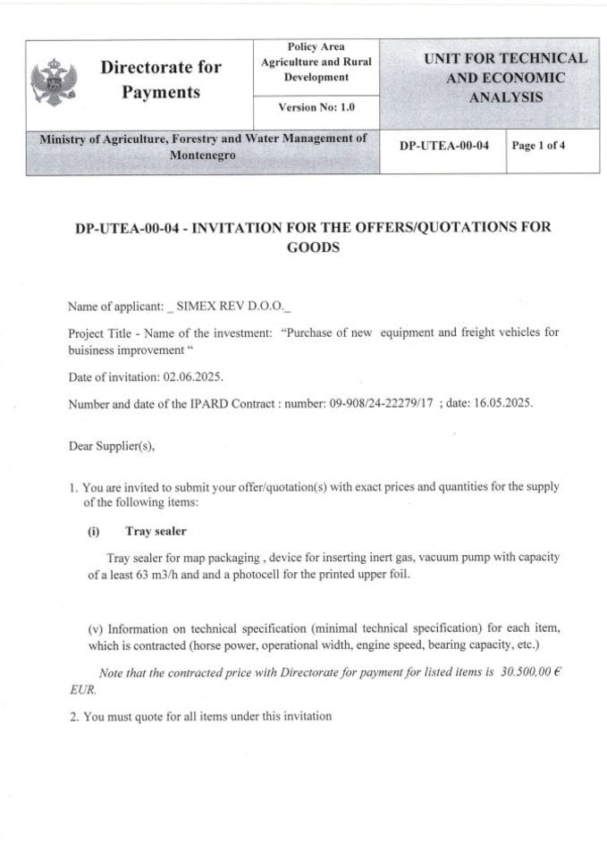 invitations for the offers for goods - tray sealer