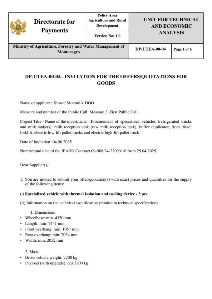 Invitation for the offers quotations for goods trucks - 3 pcs