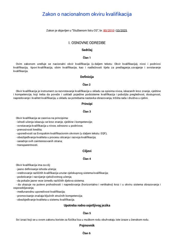 Zakon o nacionalnom okviru kvalifikacija