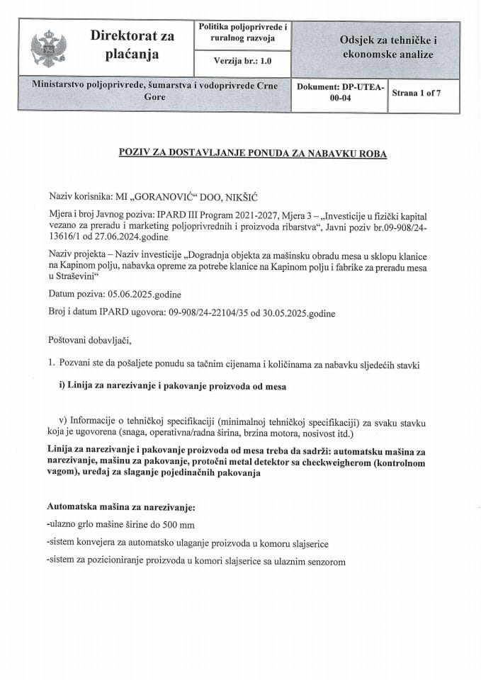 Poziv linija za narezivanje i pakovanje