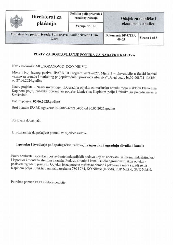 Poziv podovi,slivnici i kanali