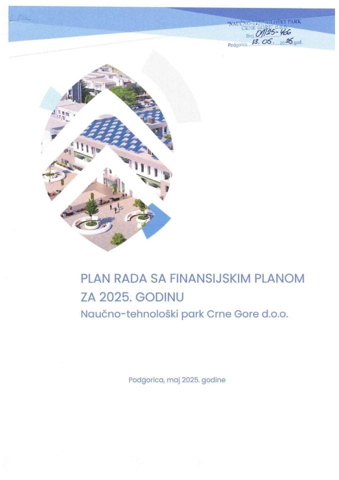 Plan rada sa finansijskim planom za 2025. godinu - Naučno-tehnološki park Crne Gore
