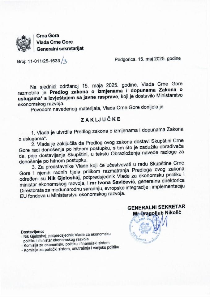 Predlog zakona o izmjenama i dopunama Zakona o uslugama⃰ s Izvještajem sa javne rasprave - zaključci