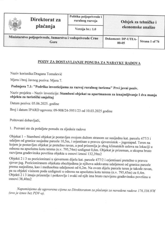 Poziv za dostavljanje ponuda za nabavku radova - DRAGANA TOMASEVIC MOJKOVAC (1)