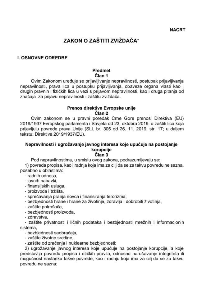Nacrt Zakona o zaštiti zviždača