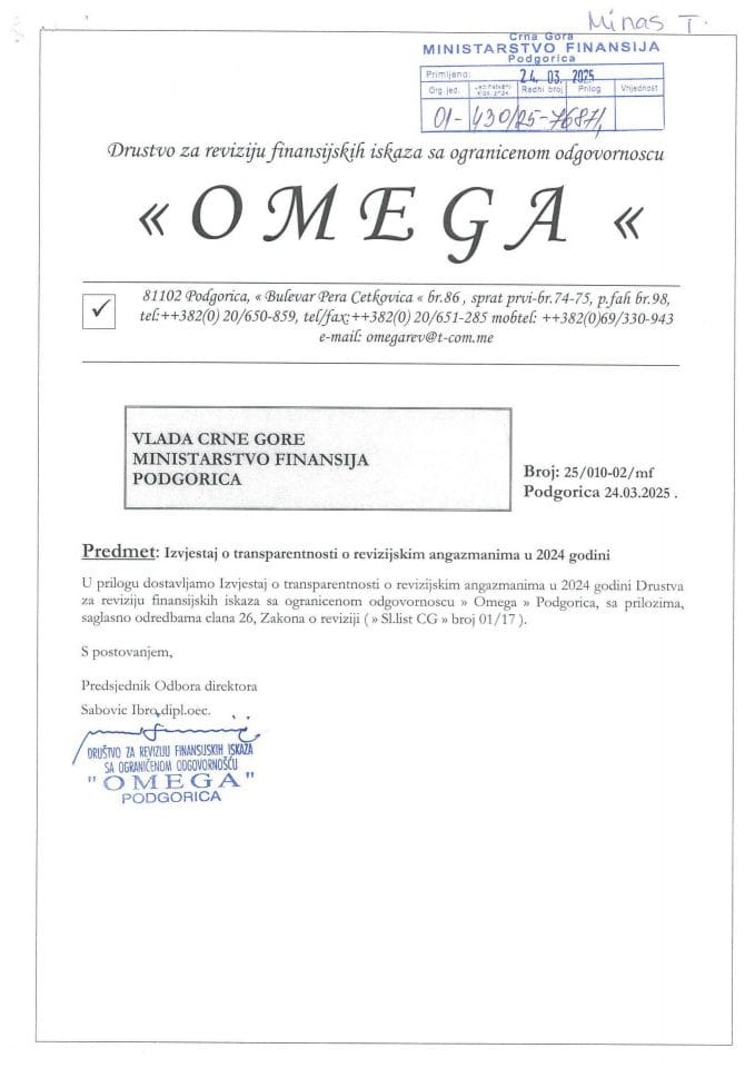 Izvještaj o transparentnosti - Omega Podgorica