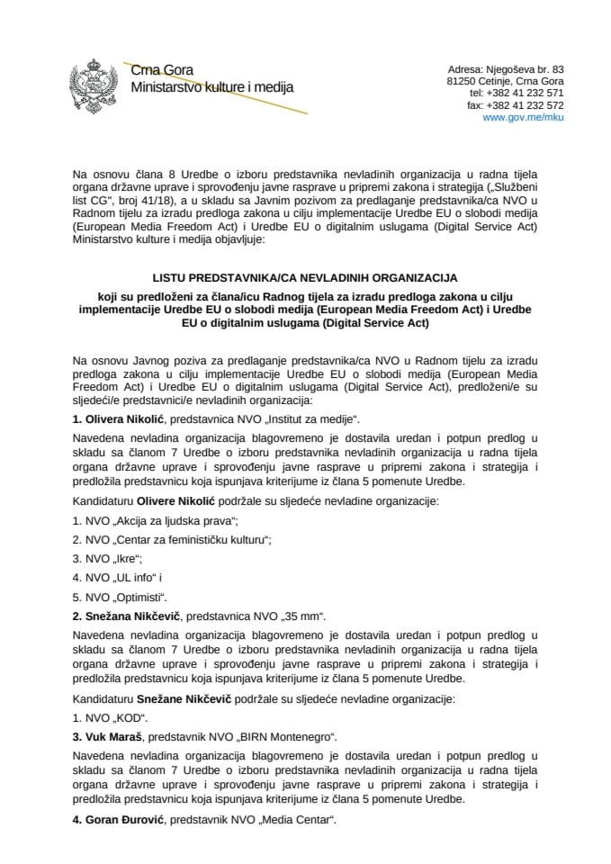 LISTA PREDSTAVNIKA NEVLADINIH ORGANIZACIJA