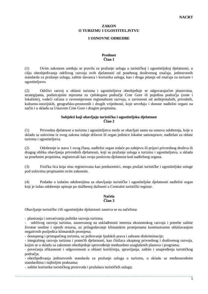 Nacrt Zakona o turizmu i ugostiteljstvu
