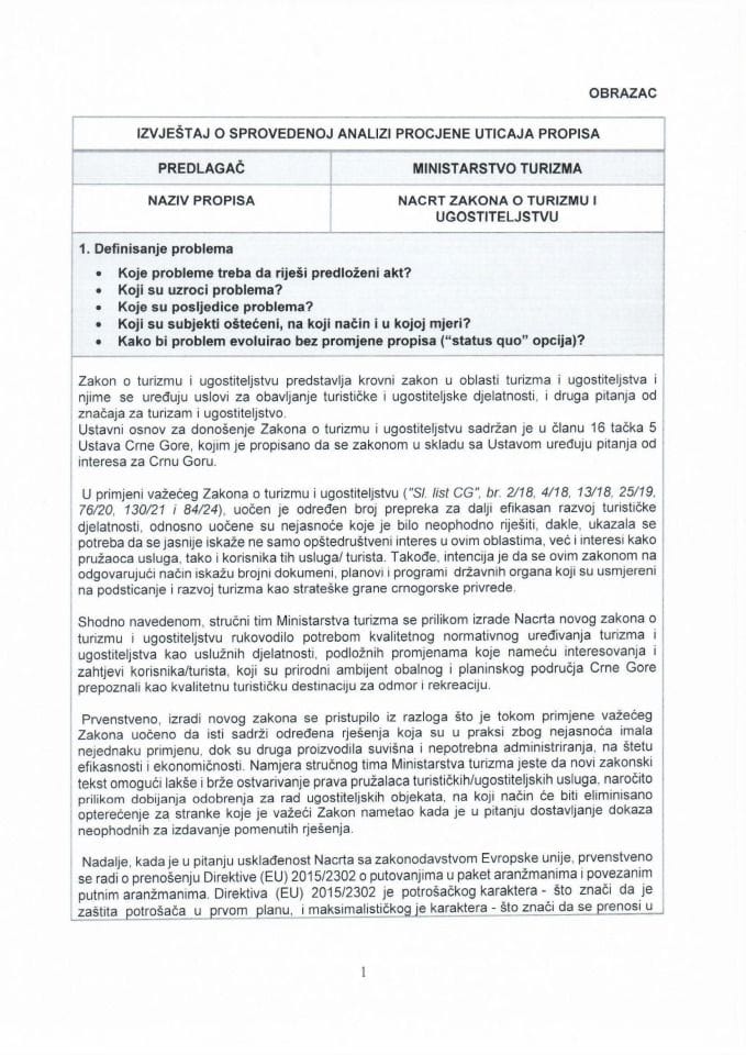 Izvještaj o sprovedenoj analizi procjene uticaja propisa