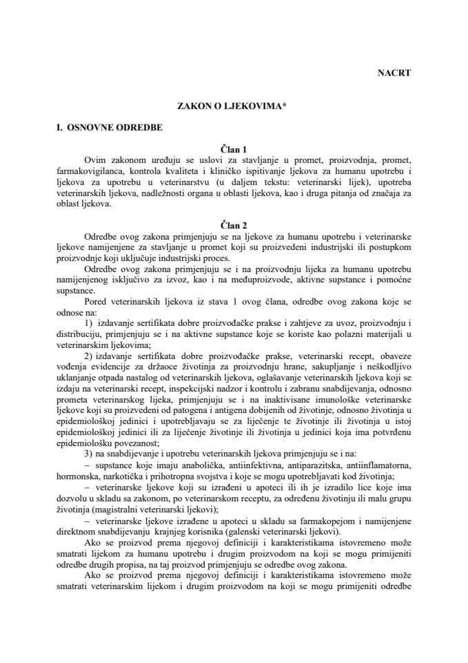 НАЦРТ ЗАКОНА О ЉЕКОВИМА