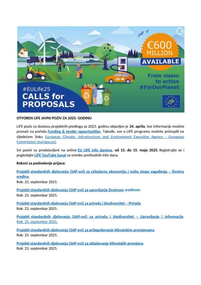 OTVOREN LIFE JAVNI POZIV ZA 2025