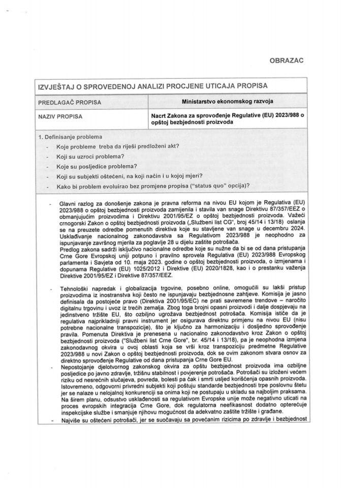 RIA_Nacrt zakona o sprovođenju Regulative