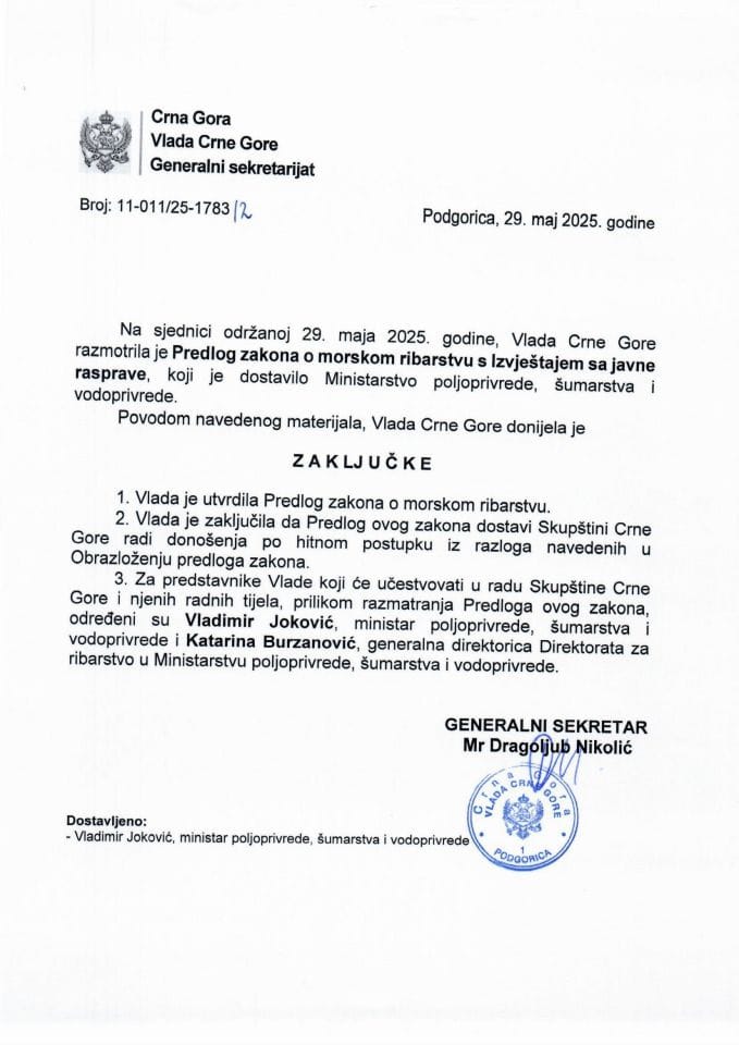 Predlog zakona o morskom ribarstvu s Izvještajem sa javne rasprave - zaključci