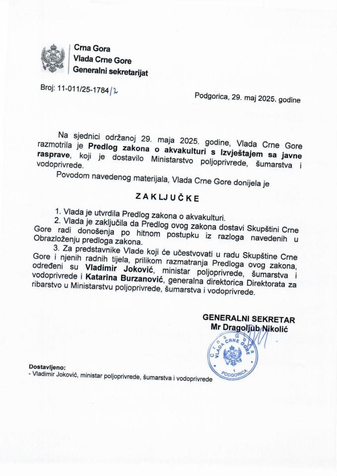 Predlog zakona o akvakulturi s Izvještajem sa javne rasprave - zaključci