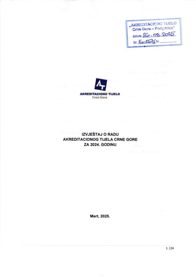 Извјештај о раду Акредитационог тијела Црне Горе са финансијским извјештајима за 2024. годину