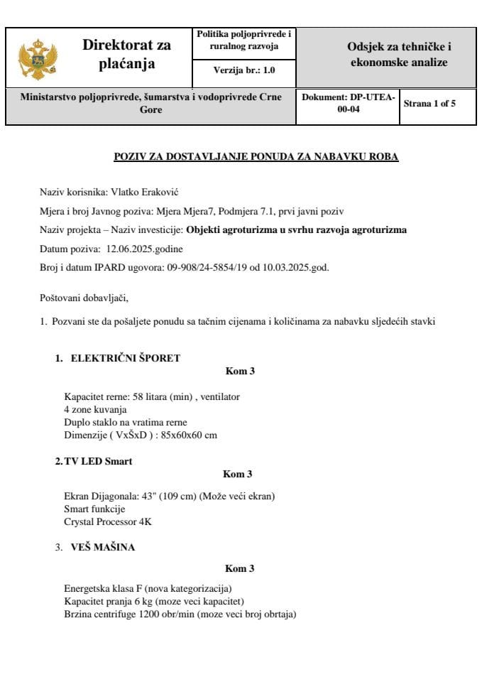 POZIV ZA PONUDU BIJELA TEHNIKA