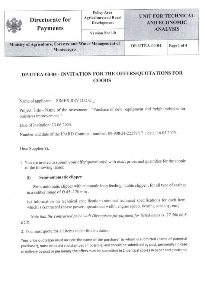 invitation for the offers for goods - semi-automatic clipper