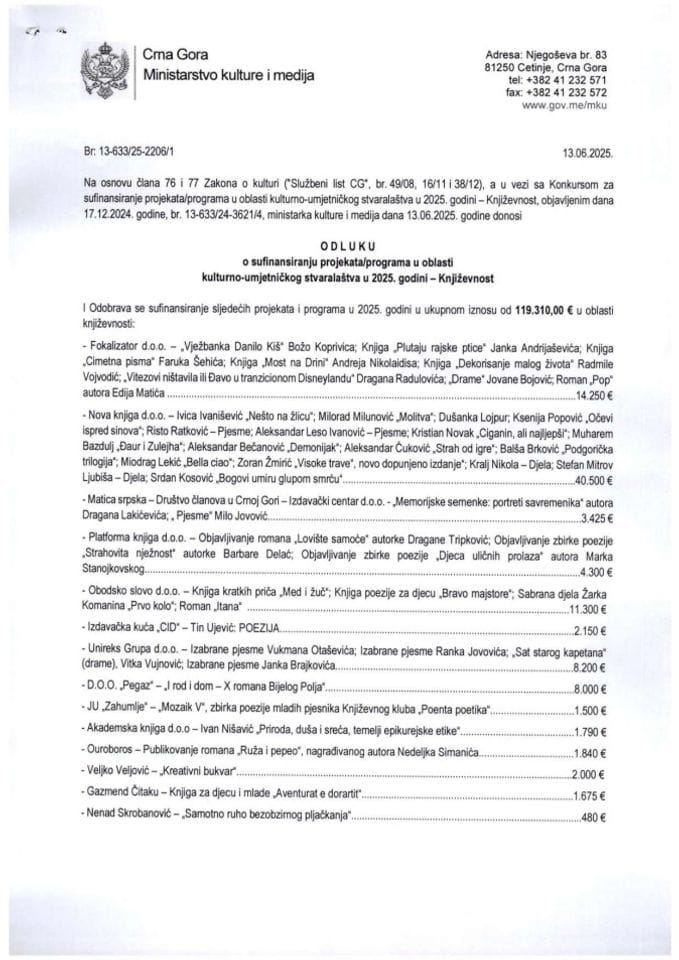 Одлука Књижевност 2025.