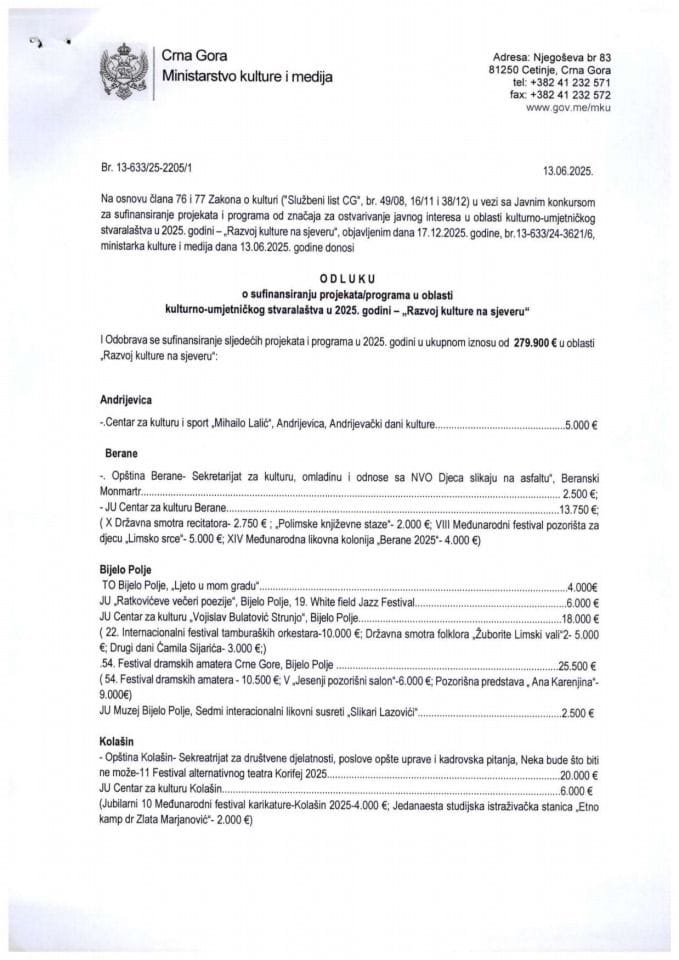 Odluka Razvoj kulture na sjeveru 2025.