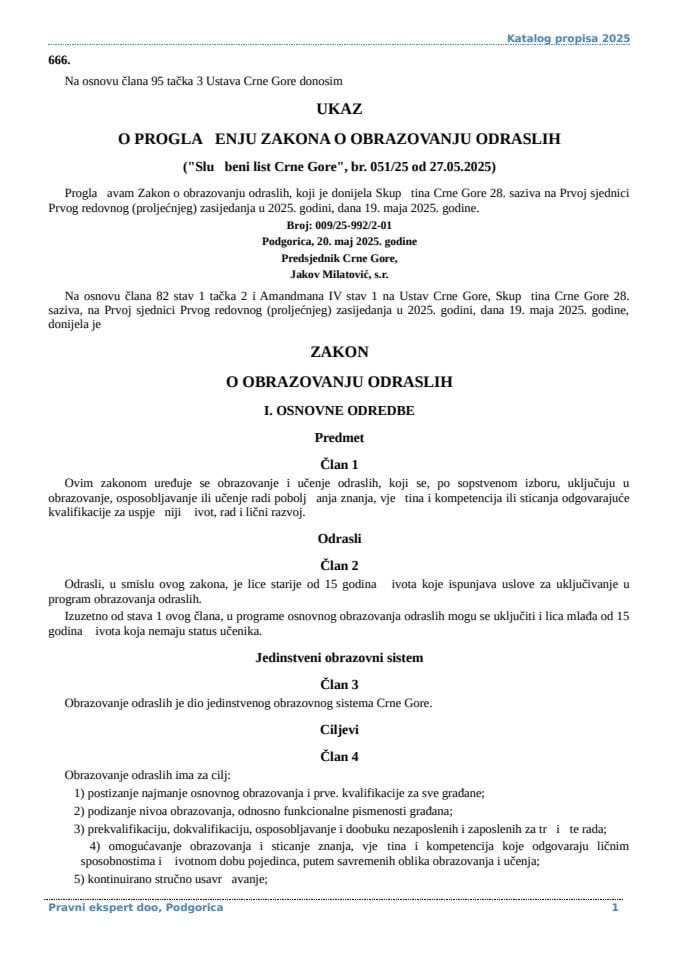 Zakon o obrazovanju odraslih