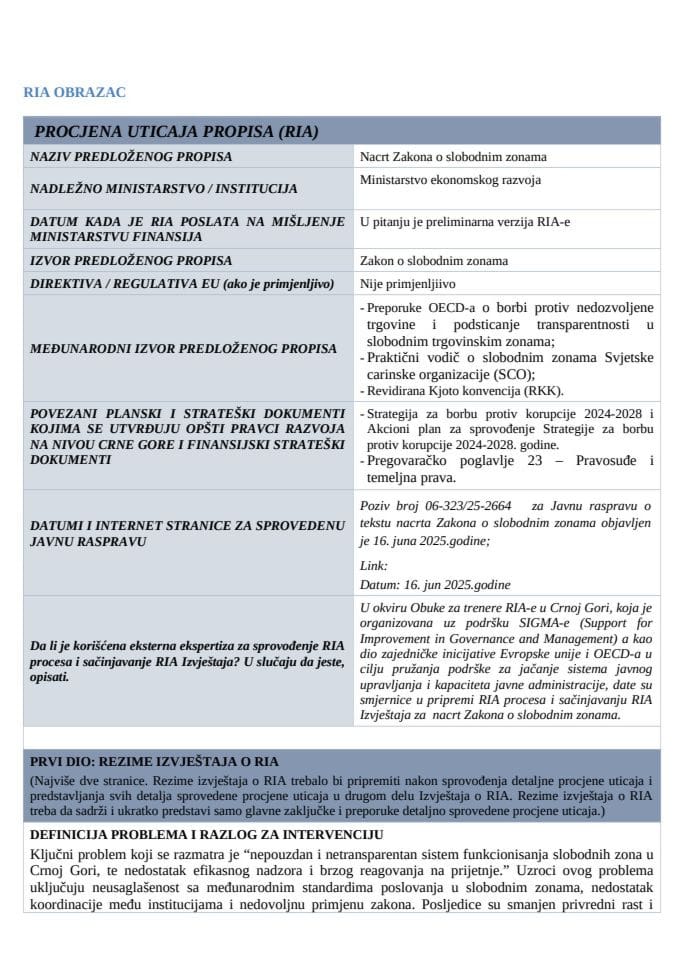 4_RIA OBRAZAC Zakon o slobodnim zonama 16.6.2025