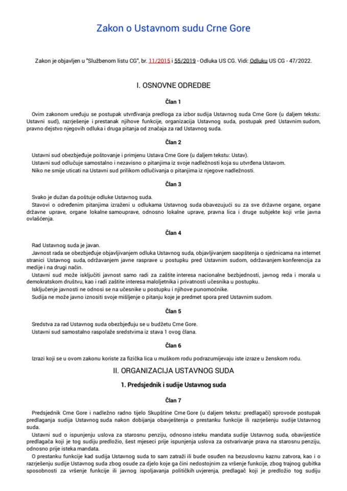 Zakon o Ustavnom sudu Crne Gore
