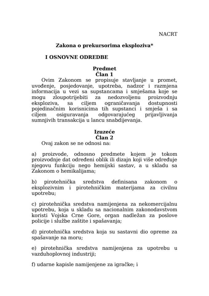 Nacrt Zakona o prekursorima eksploziva