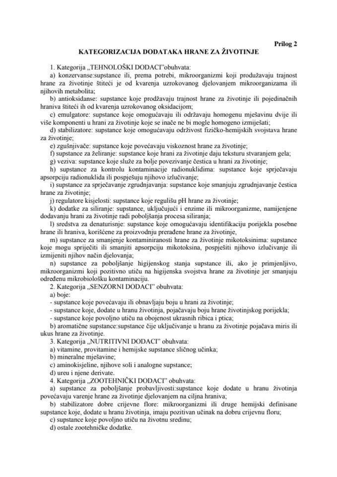 Прилог 2 -Уредба о додацима храни за животиње и премиксима који се могу стављати на тржиште