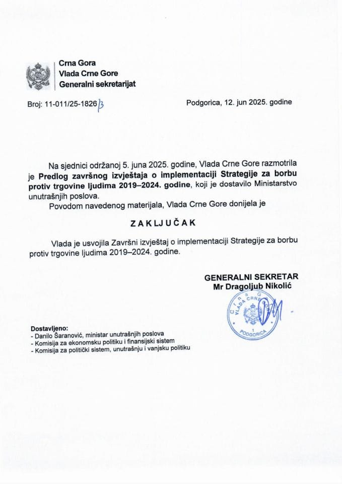 Završni izvještaj o implementaciji Strategije za borbu protiv trgovine ljudima 2019-2024. godine - zaključci