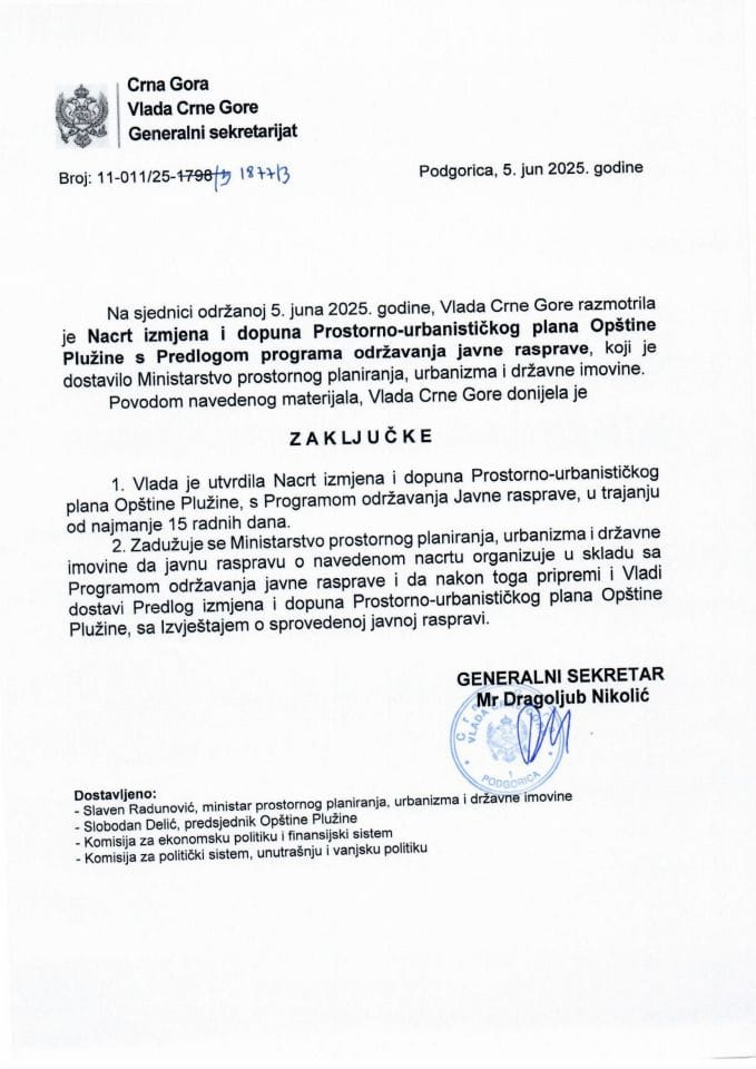 Nacrt izmjena i dopuna Prostorno-urbanističkog plana Opštine Plužine s Predlogom programa održavanja javne rasprave - zaključci