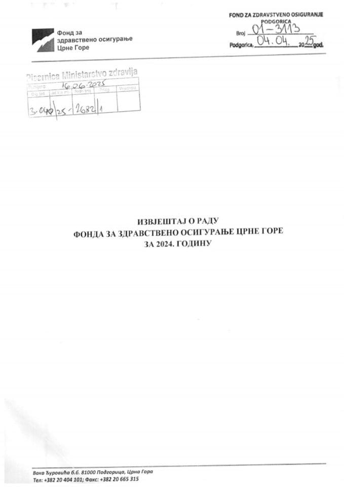 Извјештај о раду Фонда за здравствено осигурање Црне Горе за 2024. годину