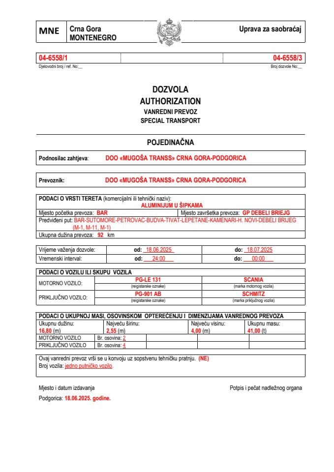 MUGOŠA TRANSS 04-6558