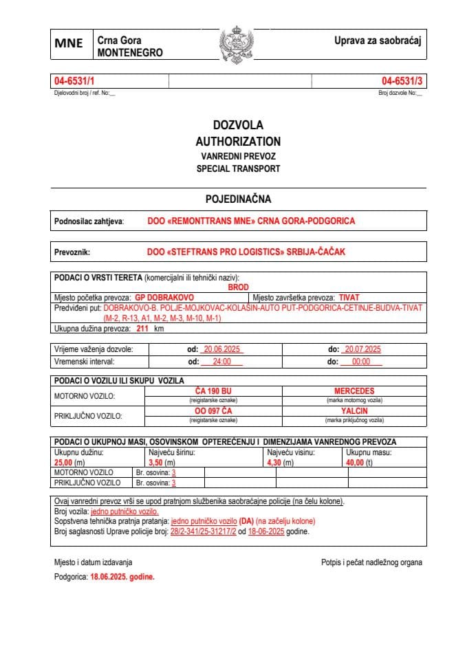 REMONTTRANS MNE 04-6531-STEFTRANS PRO LOGISTICS