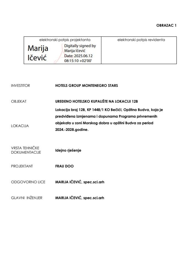 Idejna rješenja PPO - 12.06.2025. _IR_HOTELS GROUP MONTENEGRO STARS DOO_OPSTINA BUDVA_KUPALISTE
