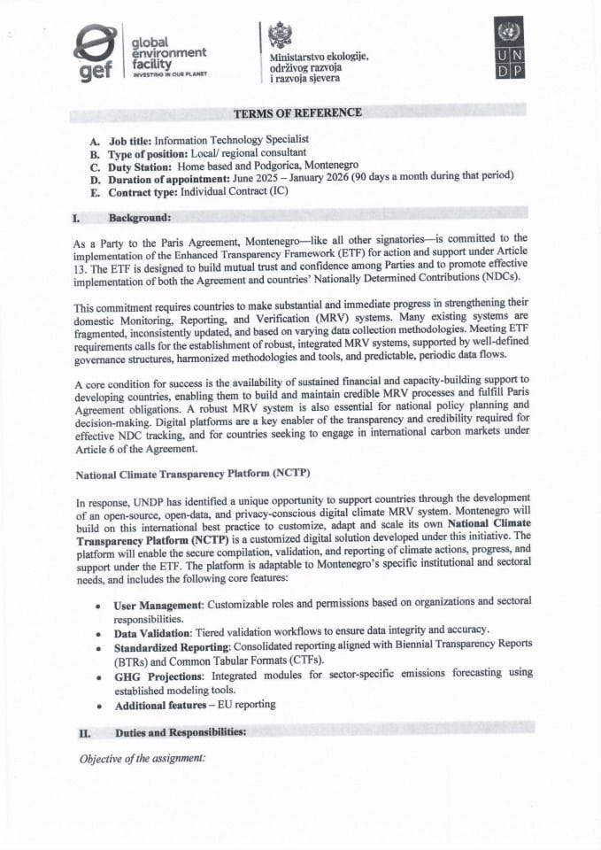 Javni oglas za specijalistu za informacione tehnologije - 1 ToR IT specijalista CBIT