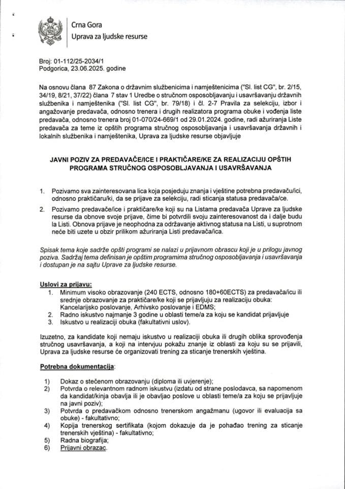 Javni poziv za predavace-ice i prakticarke OPSTI PROGRAMI OBUKE V1