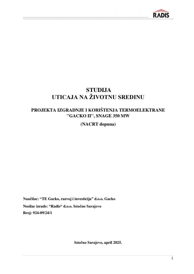 STUDIJA uticaja na zivotnu sredinu TE GACKO NACRT dopuna 09 