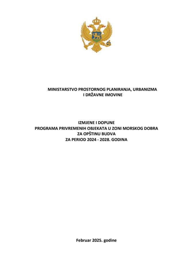 BUDVA tekst Budva - Izmjene i dopune Programa privremenih objekata u zoni morskog dobra 2024-2028, februar 2025