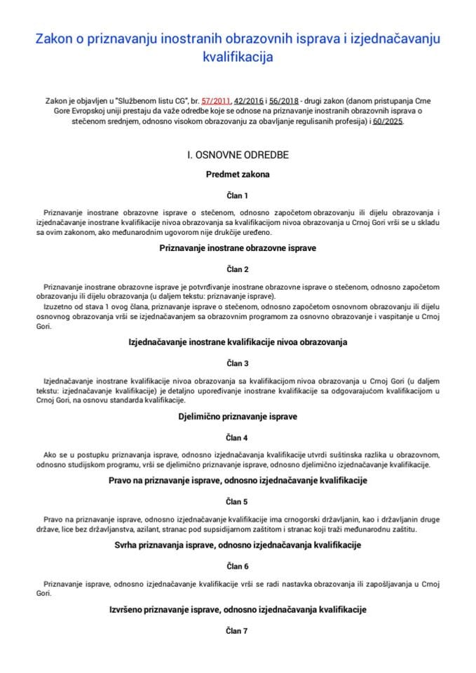 Zakon o priznavanju inostranih obrazovnih isprava i izjednačavanju kvalifikacija