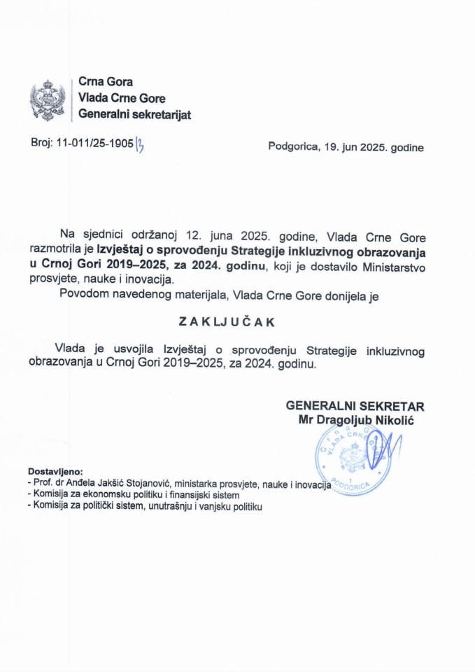 Извјештај о спровођењу Стратегије инклузивног образовања у Црној Гори 2019-2025, за 2024. годину - Закључци