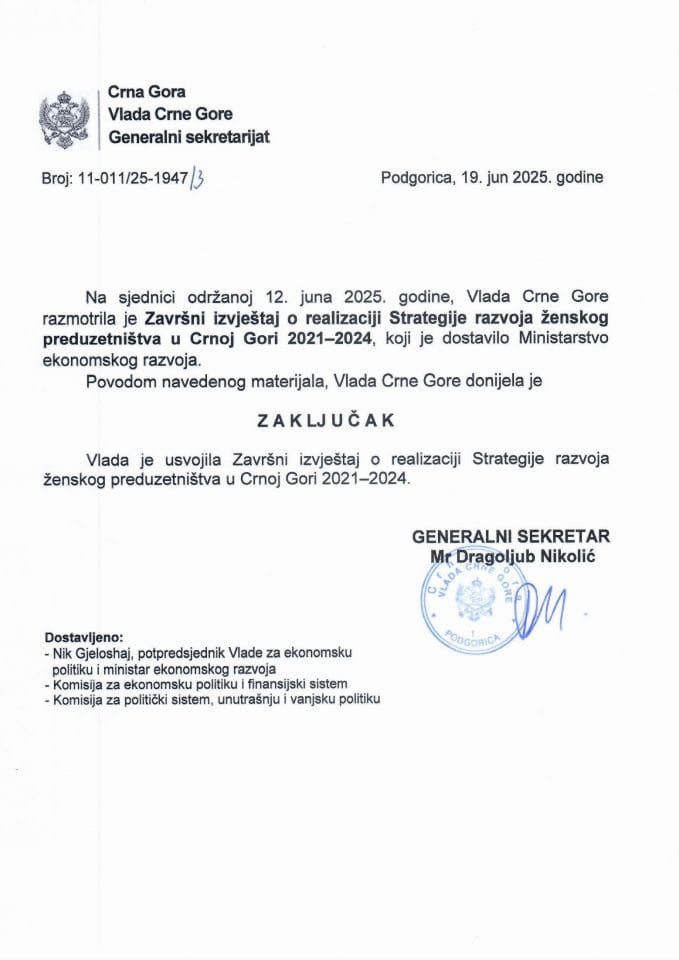 Завршни извјештај о реализацији Стратегије развоја женског предузетништва у Црној Гори 2021- 2024 - Закључци