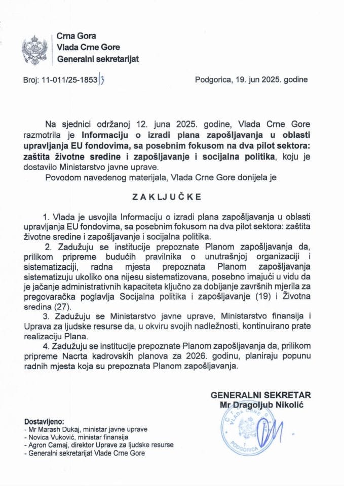 Информација о изради плана запошљавања у области управљања ЕУ фондовима, са посебним фокусом на два пилот сектора: заштита животне средине и запошљавање и социјална политика - закључци