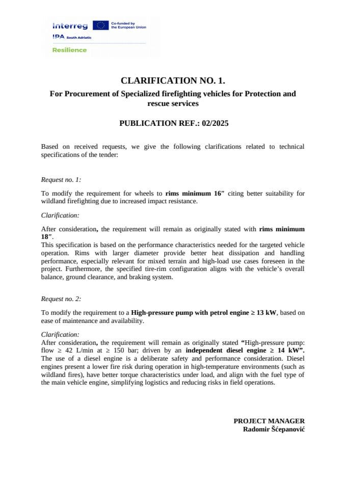 CLARIFICATION no 1. Specialized vehicles